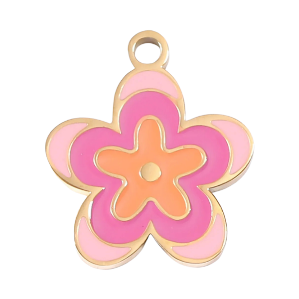 Pink Flower Gold 15mm