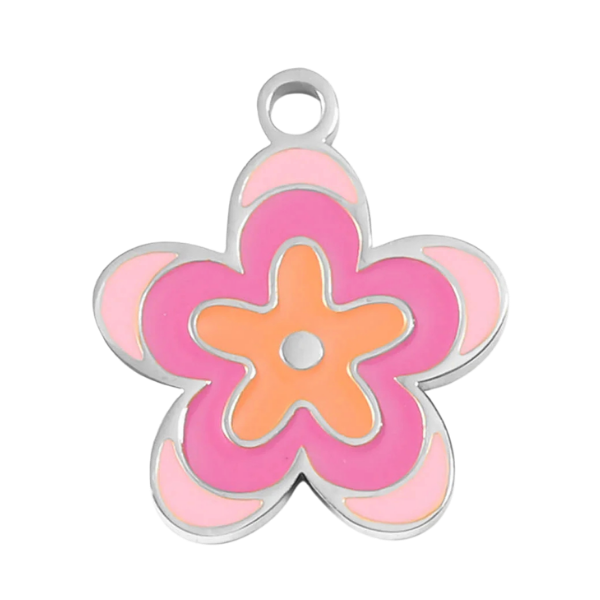 Pink Flower Silver 15mm
