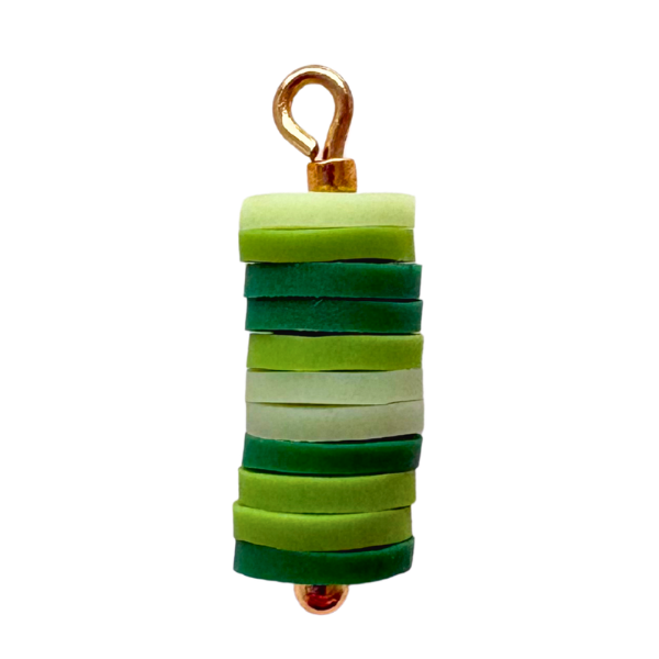 green stacked charm with gold accents