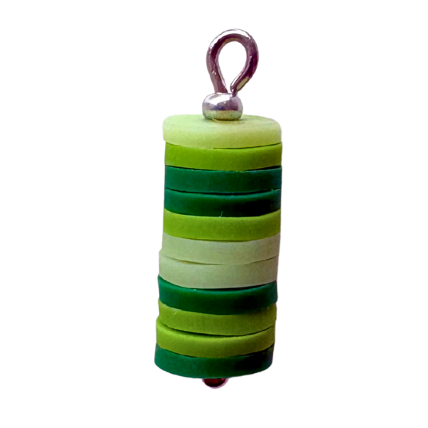 green stacked charm with silver accents