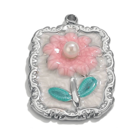 Colored Flower Silver 18x26mm