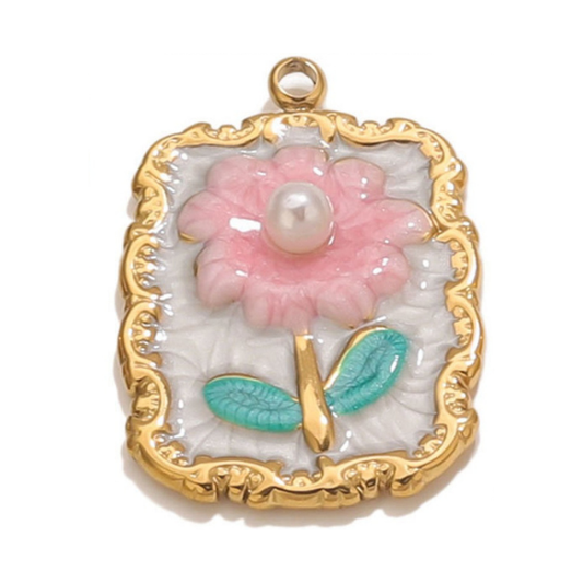 Colored Flower Gold 18x26mm