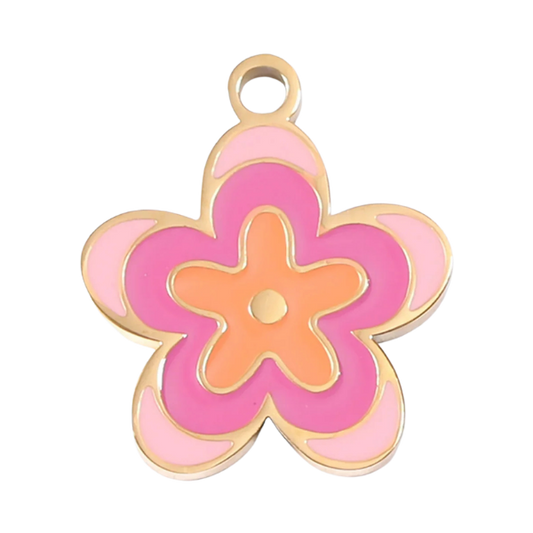Pink Flower Gold 15mm
