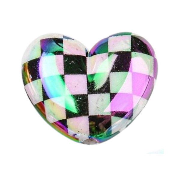 Heart-shaped charm with a checkered pattern in black