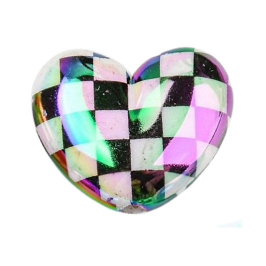 Heart-shaped charm with a checkered pattern in black