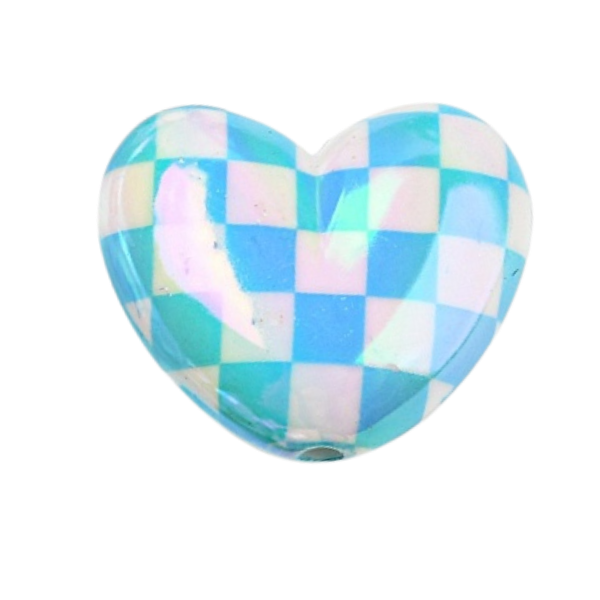 Heart-shaped charm with a checkered pattern in blue