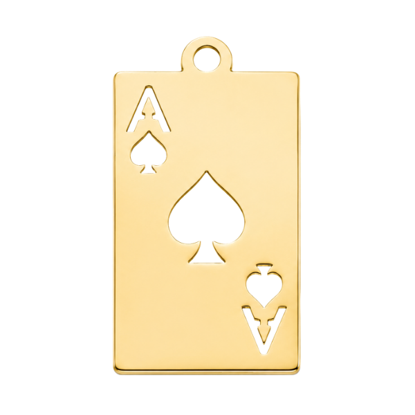 Gold pendant shaped like an ace of spades card 