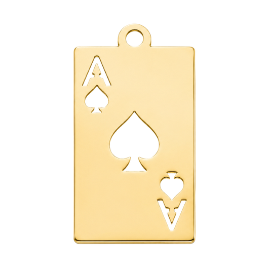 Gold pendant shaped like an ace of spades card 