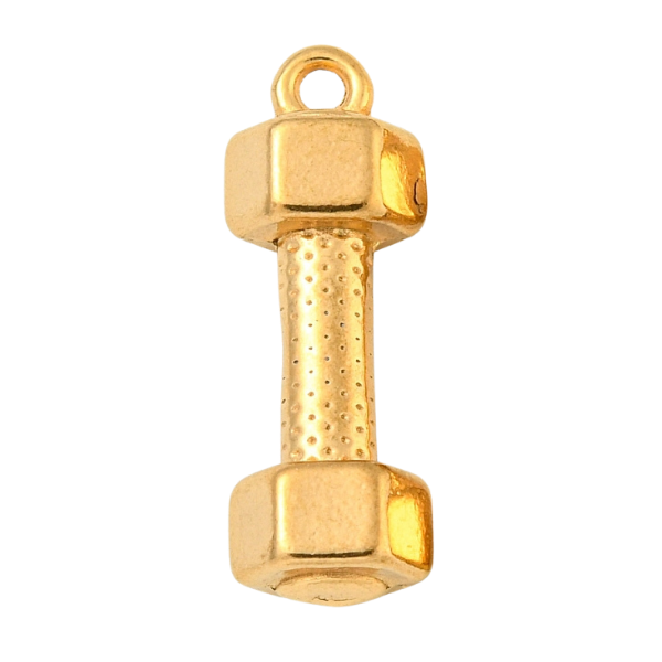 Gold dumbbell-shaped charm