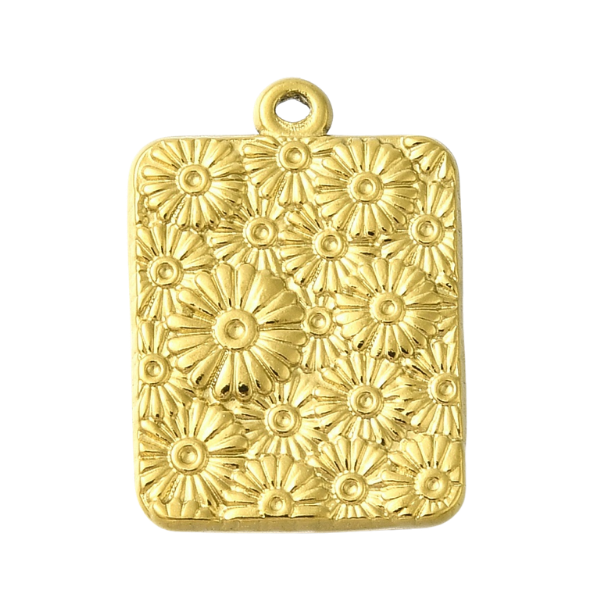 Gold rectangular pendant with daisy patterns 