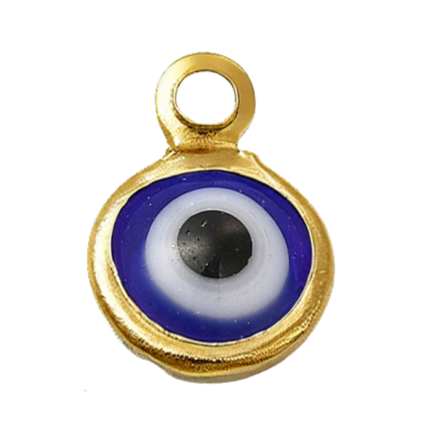 Gold pendant with a blue and white eye design 