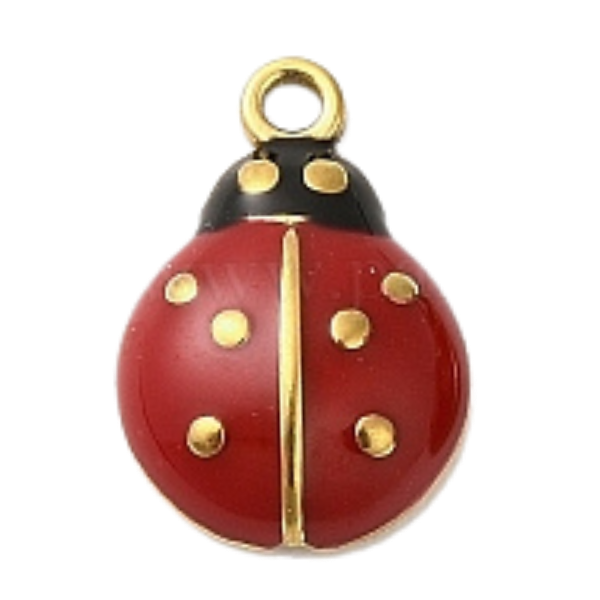Red ladybug charm with gold accents 