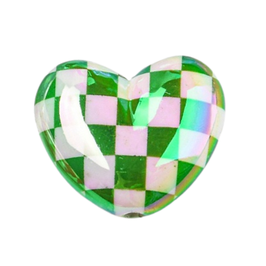 Heart-shaped charm with a checkered pattern in green