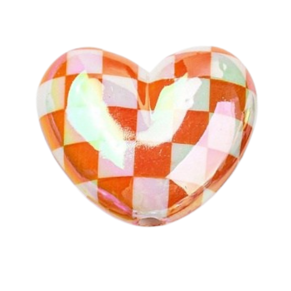Heart-shaped charm with a checkered pattern in orange