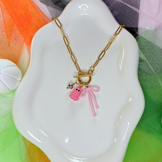 Glitter and Ghouls Necklace - Pink