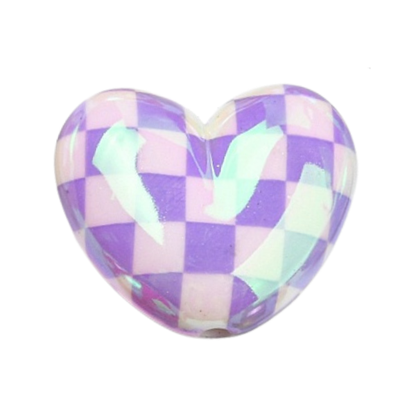 Heart-shaped charm with a checkered pattern in purple
