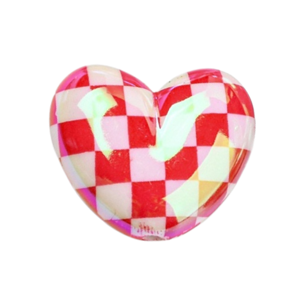 Heart-shaped charm with a checkered pattern in red