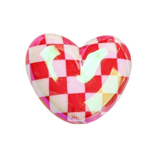 Heart-shaped charm with a checkered pattern in red