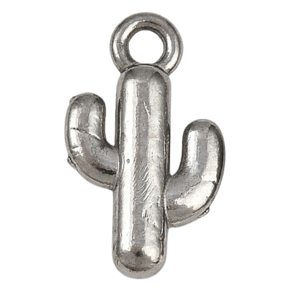 3D Cactus Silver 15x8mm