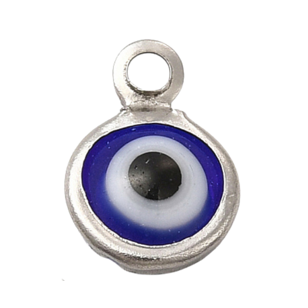 Evil eye charm with blue and white design