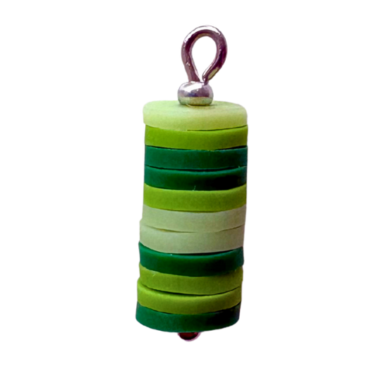 green stacked charm with silver accents